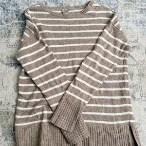 Chico's Taupe and Cream Striped Sweater